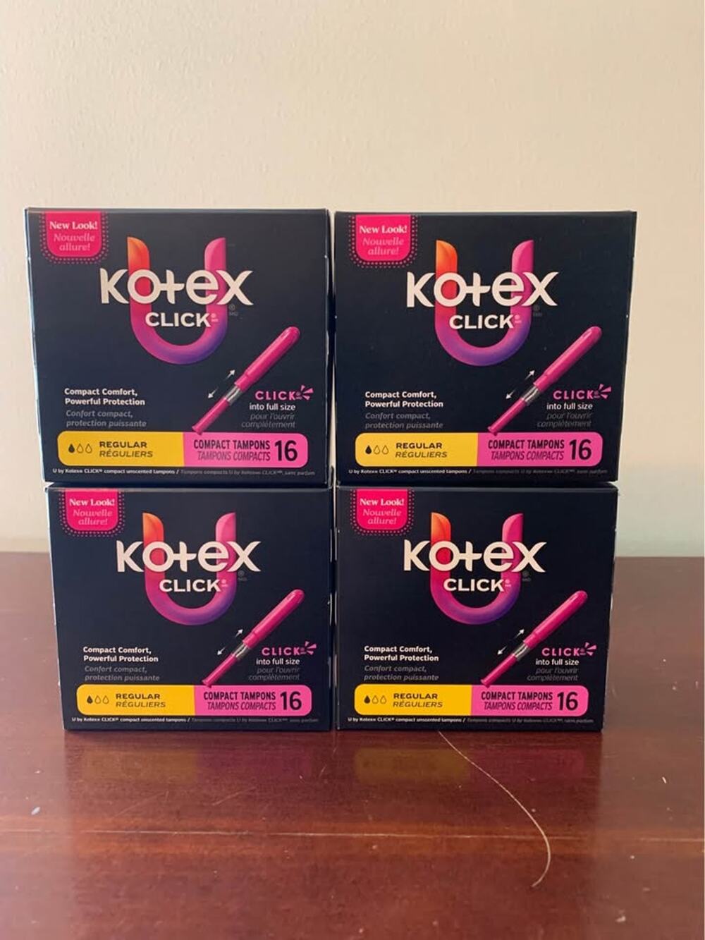 U by Kotex CLICK Compact Tampons Regular Absorbency 64 Count (4 Boxes of 16)